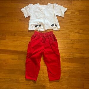 Vintage Eagle’s Eye Girl’s 4/5 Matching Two Piece Red & White Outfit